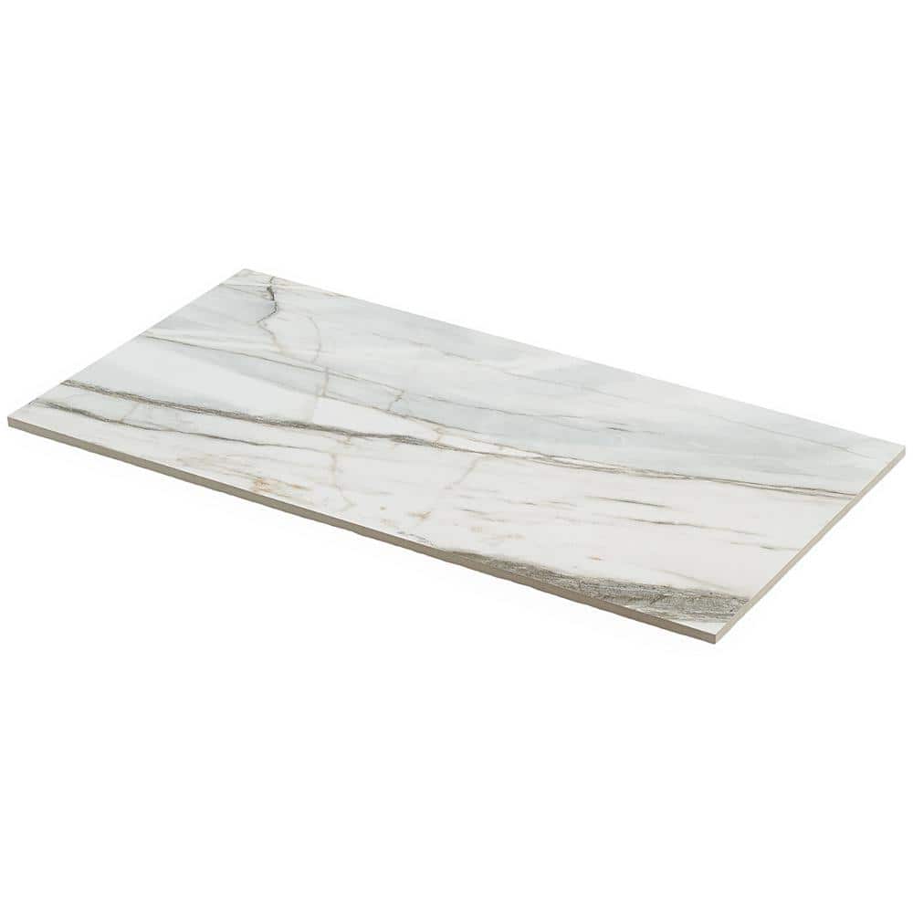 Enigma 24" Rectangular Matte White Porcelain Marble Look Tile