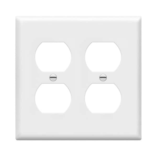 2 Pieces Standard Size 2-Gang White 2 Duplex Plastic Outlet Wall Plate