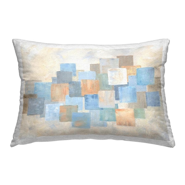 Stupell Industries Blue Squares Abstract Beige Rectangular Outdoor Throw Pillow