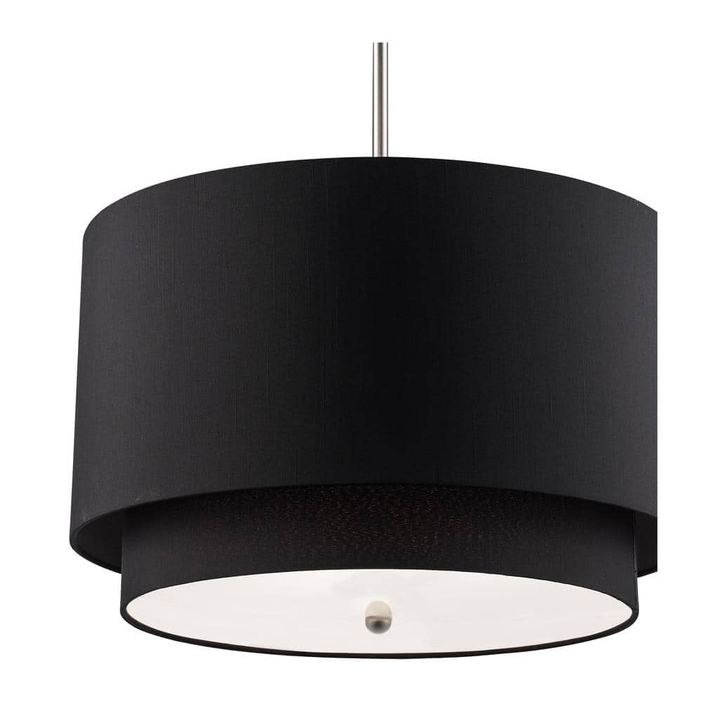 20" Black Linen Drum Pendant with Brushed Nickel Hardware