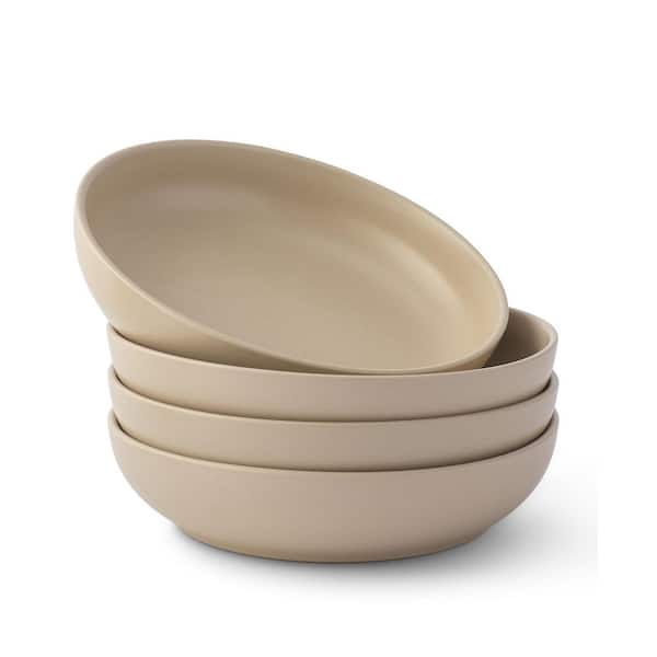 4-Pieces Stoneware Pasta Bowl Set, 40 oz.-Beige