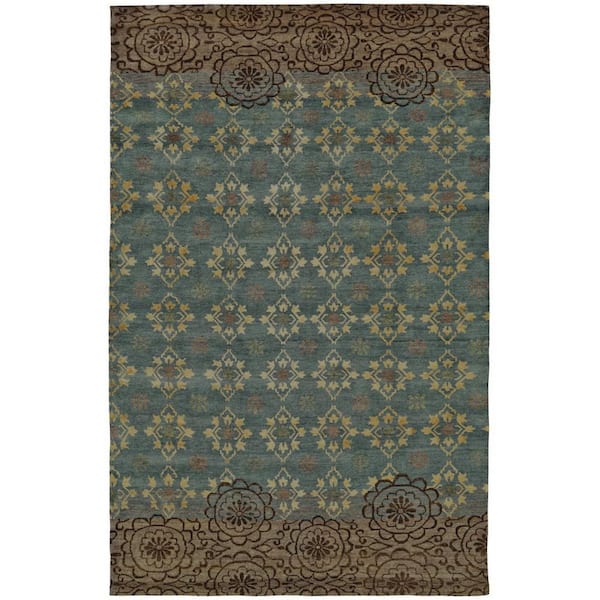 8 x 12 Green, Blue, Brown Floral Area Rug