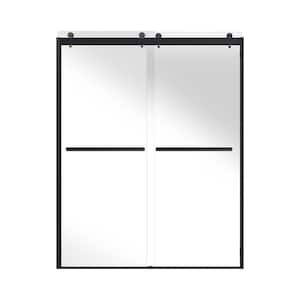 60 in. W x 76 in. H Frameless Sliding Shower Door in Matte Black with Explosion-Proof Clear Glass