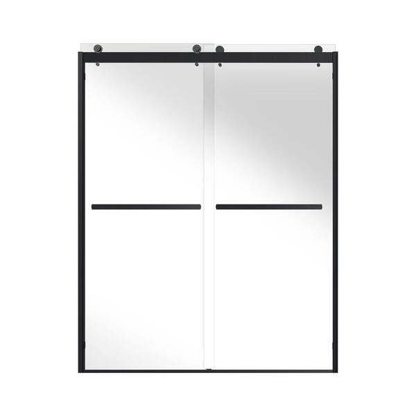 Vanity Art 60 in. W x 76 in. H Framed Bypass Sliding Shower Door in Matte Black with Explosion-Proof Clear Glass