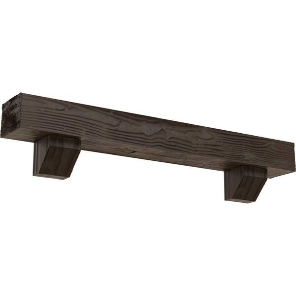 Ekena Millwork 8 in. x 10 in. x 6 ft. Sandblasted Faux Wood Fireplace Mantel Kit, Ashford Corbels, Natural Honey Dew