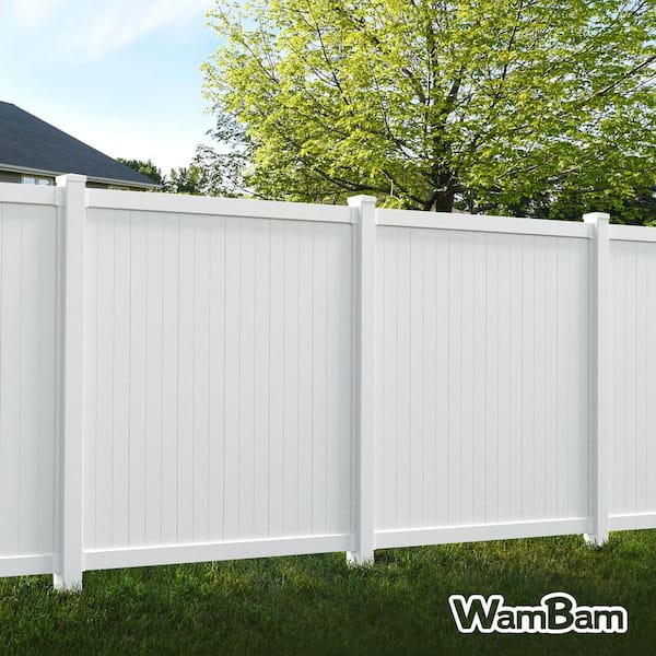 6 ft. H x 6 ft. W No Dig Cambridge Flat Top White Vinyl Privacy Fence Panel with Post and Anchor