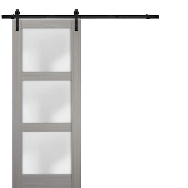 2552 42 in. x 80 in. 3-Panel Frosted Gray Oak Finished Solid Wood Sliding Barn Door with Hardware Kit