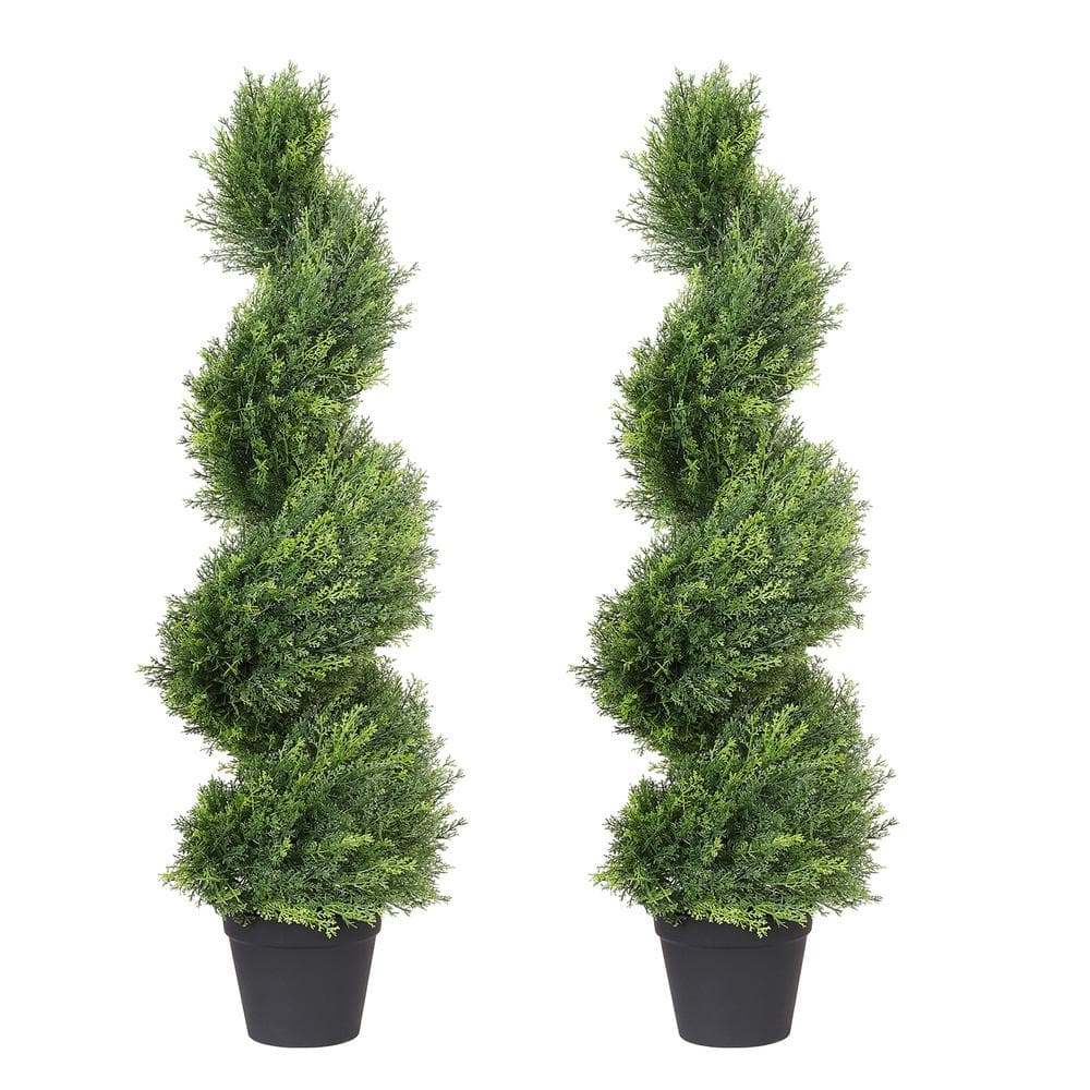 poetree 3 ft. Artificial Cedar Spiral Topiary Tree in Pot 2-Pack