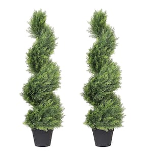 3 ft. Artificial Cedar Spiral Topiary Tree in Pot 2-Pack