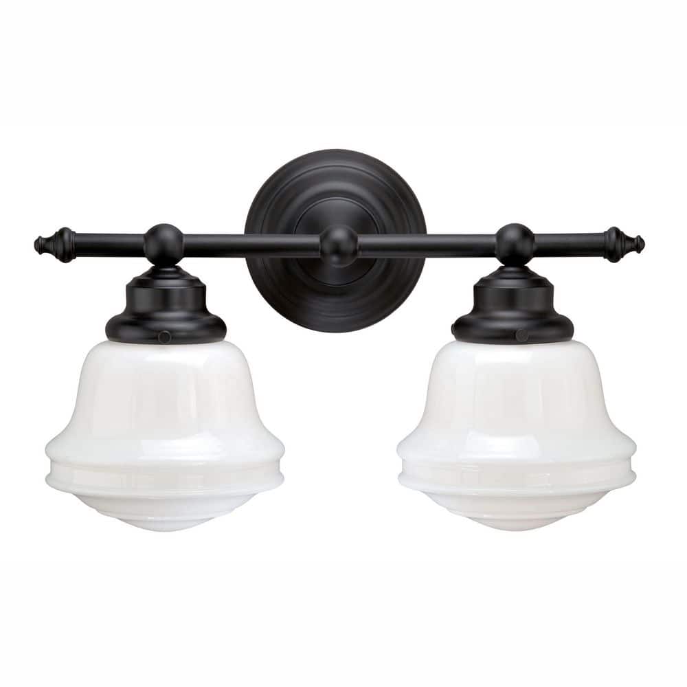 Huntley 16" Bronze Vanity Light with White Glass Shades
