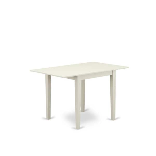 East West Furniture 3-Piece Linen White Finish Solid Wood Top with Dropleaf Dining Table Set