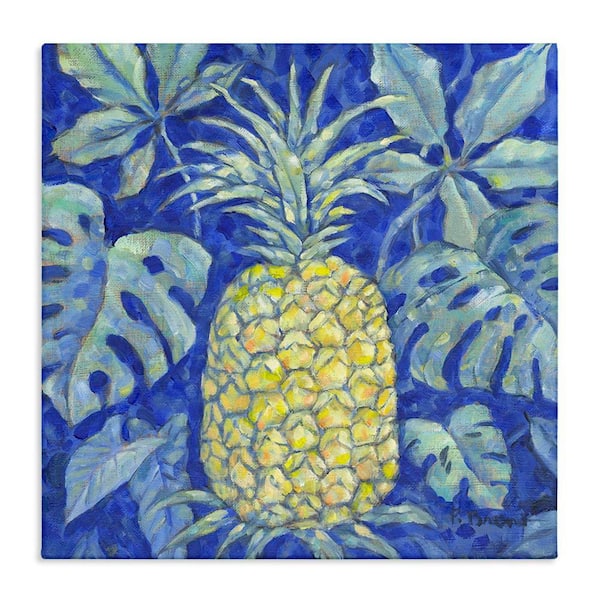 Stupell Industries Tropical Pineapple on Blue by Paul Brent Unframed Food Graphic Art Print 17 in. x 3 in.