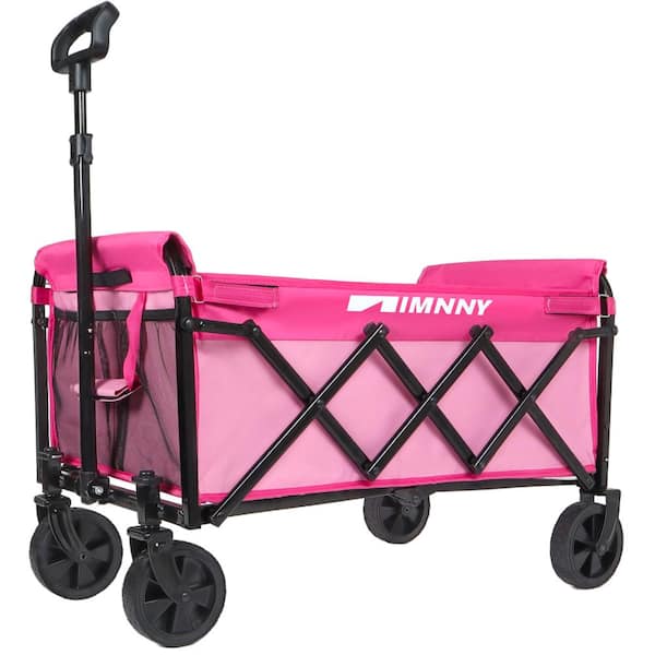 3.5 cu. ft. Pink Steel Garden Cart, Collapsible Wagon with Wheels with 360lbs Weight Capacity