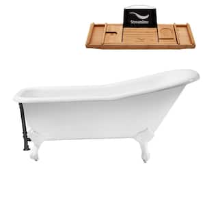 66 in. Cast Iron Clawfoot Non-Whirlpool Bathtub in Glossy White with Matte Black Drain and Glossy White Clawfeet