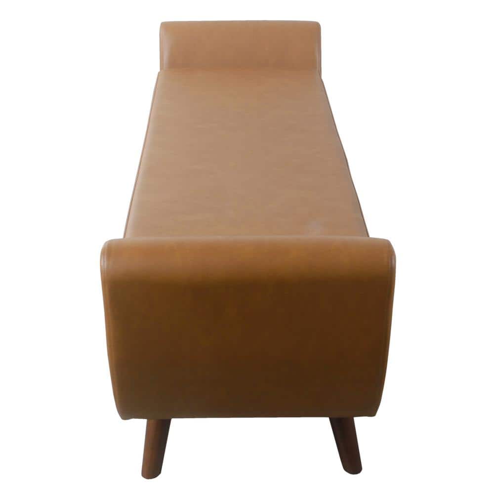 Carmel Vegan Leather Storage Bench with Walnut Wood Legs