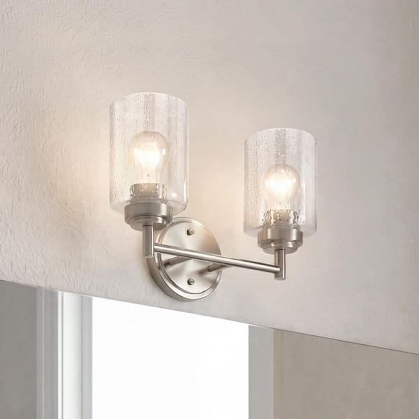 Winslow 12.75 in. 2-Light Brushed Nickel Contemporary Bathroom Vanity Light with Clear Seeded Glass