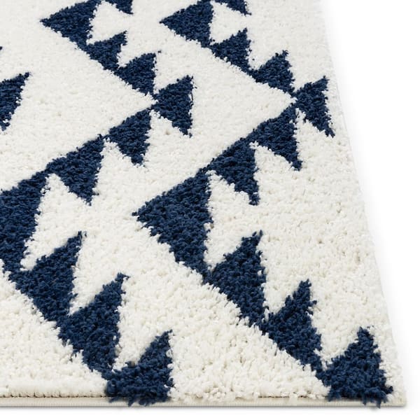 Madison Shag Edona Moroccan Tribal Geometric White 7 ft. 10 in. x 10 ft. 6 in. Area Rug