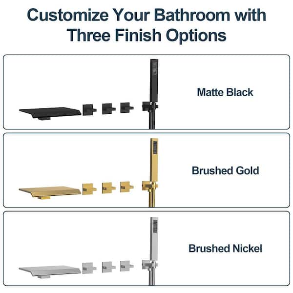 ClassicRain Wide Waterfall Triple Handle 2-Spray Tub and Shower Faucet 3.2 GPM in. Brushed Nickel Valve Included