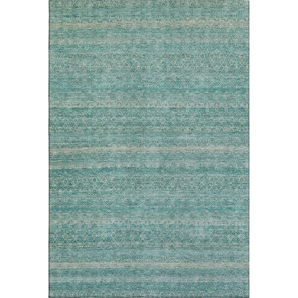 Mayfield Premium Machine Washable Abstract AMF2105 Teal 10 ft. x 14 ft. Area Rug