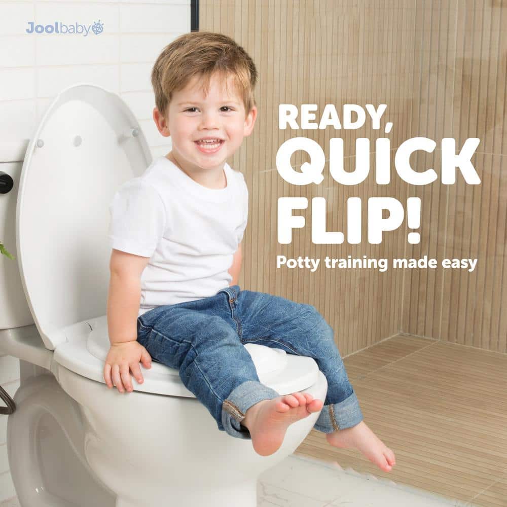 White Elongated Toilet Seat with Built-In Potty Training Seat
