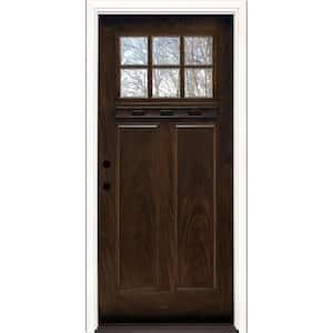 37.5 in. x 81.625 in. 6 Lite Craftsman Stained Chestnut Mahogany Right-Hand Inswing Fiberglass Prehung Front Door