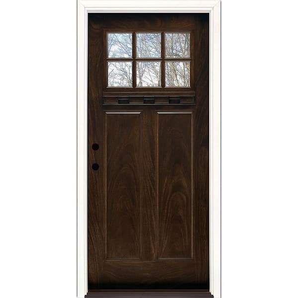 Feather River Doors 37.5 in. x 81.625 in. 6 Lite Craftsman Stained Chestnut Mahogany Right-Hand Inswing Fiberglass Prehung Front Door