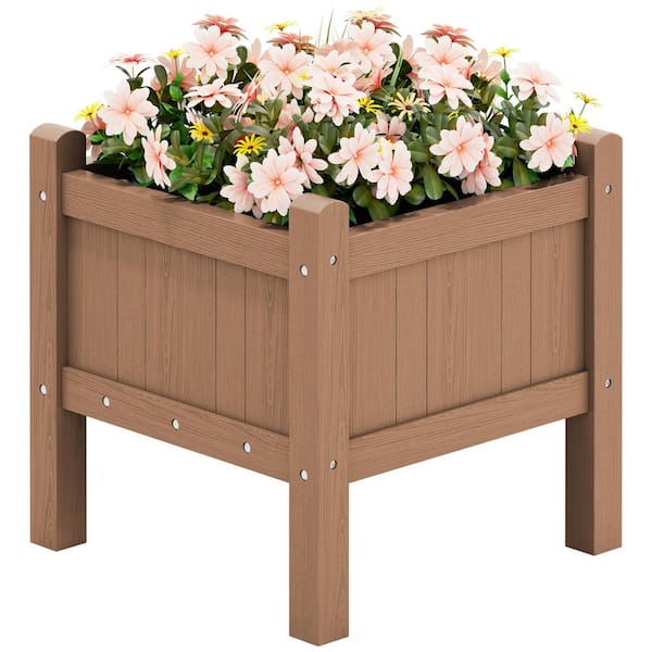 Unbranded 16 x 16 x 16 in. Raised Garden Bed, HDPE Plastic Outdoor Planter Box with Legs/Removable Bottom/Drainage Lines-White