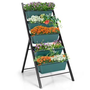 5-Tier Vertical Green Iron Frame Garden Planter Box Elevated Raised Bed with 5 Container