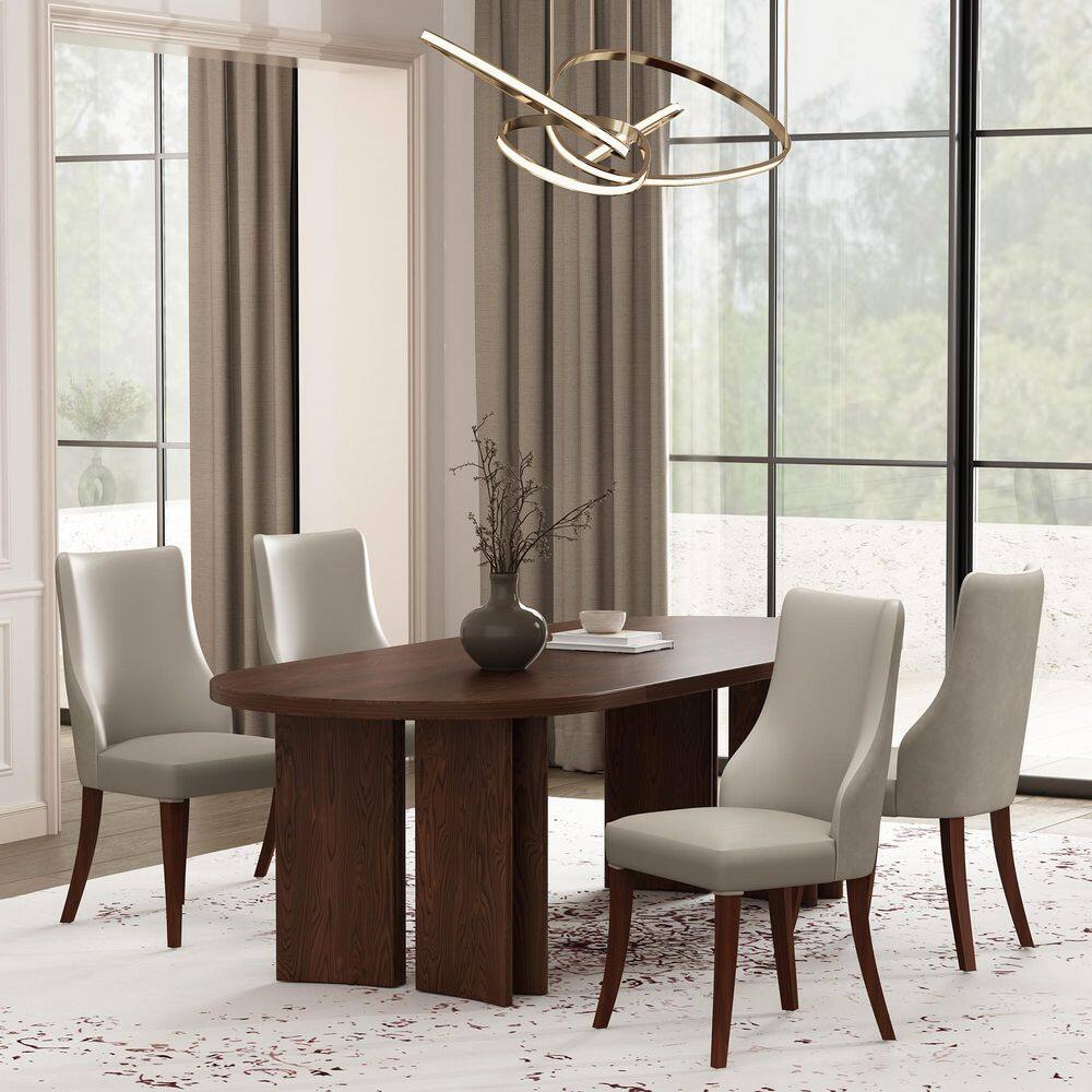 Connie Modern Light Gray Vegan Leather and Velvet Upholstered Dining Side Chair (Set of 4)