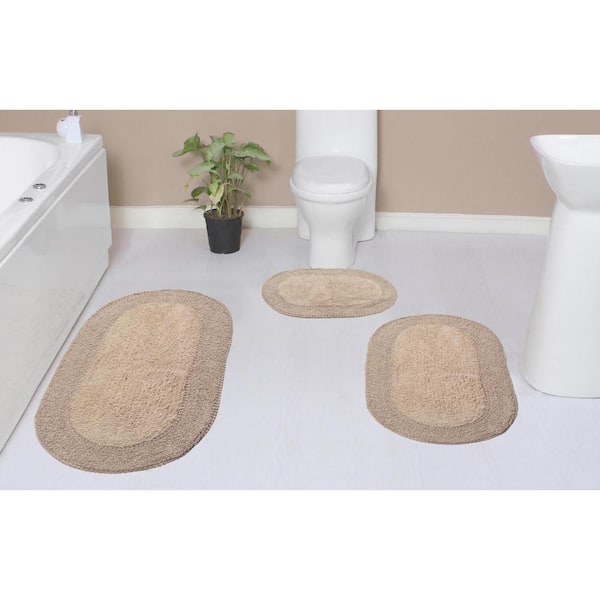 HOME WEAVERS INC Double Ruffle Collection 100% Cotton Bath Rugs Set, 3-Pcs Set with Runner, Linen