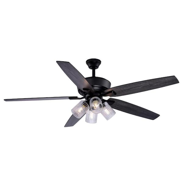 Fircrest 60 in. Matte Black Downrod Mount Ceiling Fan with LED Light Kit and Remote Control Included, DC Motor