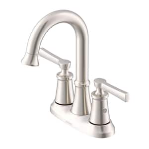 Northerly 4 in. Centerset Double Handle Bathroom Faucet with 50/50 Touch Down Drain in Brushed Nickel