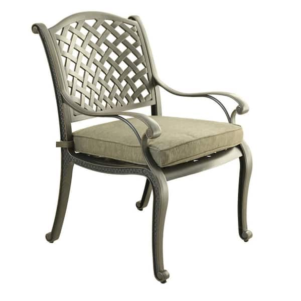 Mondawe Black Aluminum Stackable Elegant Metal Patio Outdoor Dining Chair with Olive Green Cushion (1-Pack)