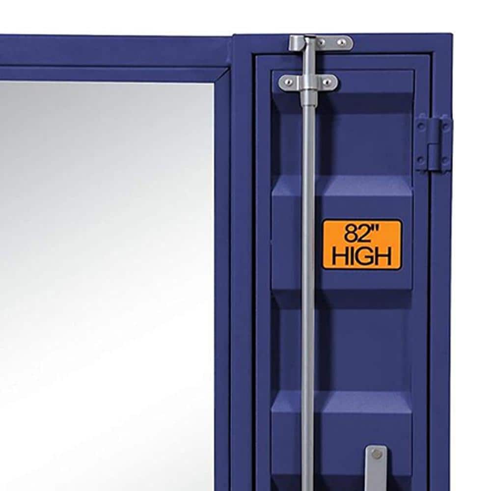 Blue Industrial Cargo Vanity Mirror with Storage Door