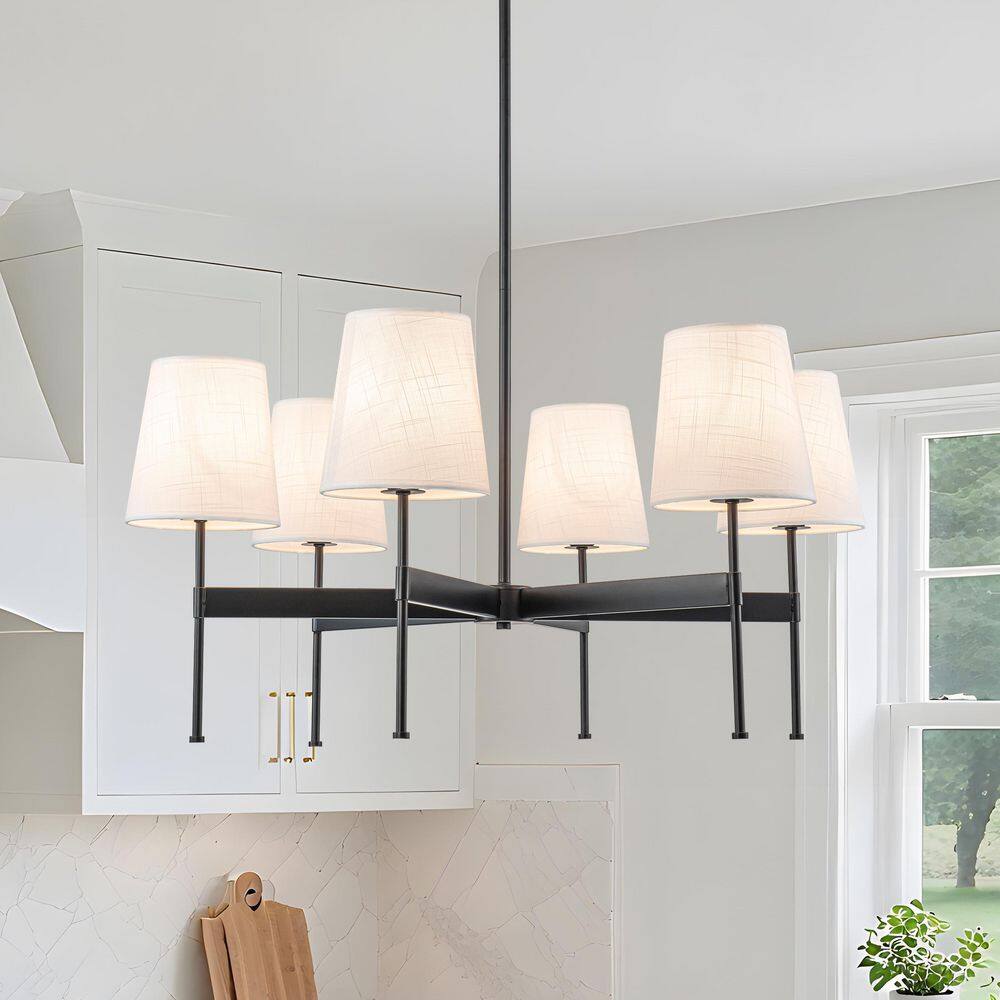 6-Light Modern Black Chandelier with White Linen Shades and Crystal Accents for Dining Room, Living Room, or Entryway price history on PriceWatchPro