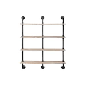 8 in. x 40 in. x 50 in. Claremont Black Industrial Piping Double Decorative Wall Shelves