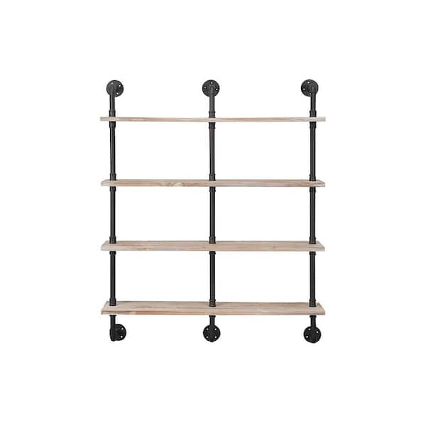 4D Concepts 8 in. x 40 in. x 50 in. Claremont Black Industrial Piping Double Decorative Wall Shelves