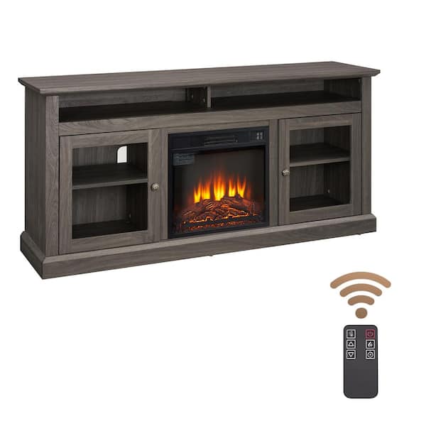 60 in. Freestanding Electric Fireplace TV Stand in Black and Drak Walnut