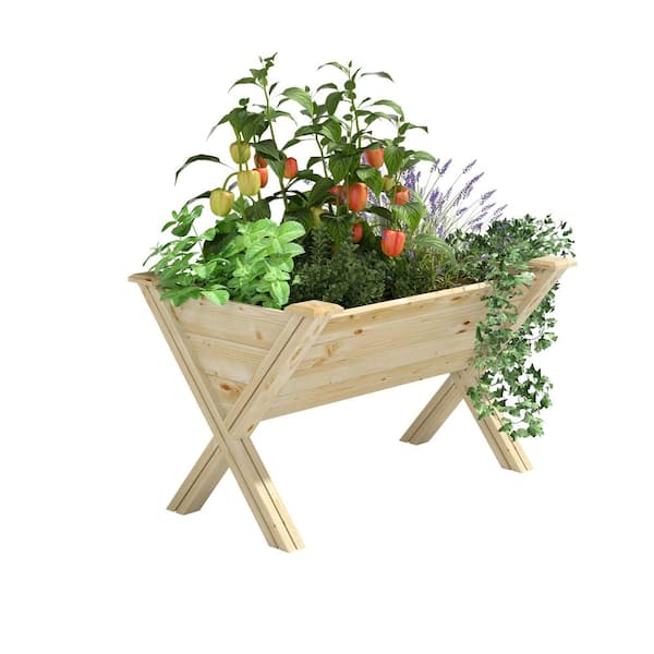 Natural Wood Trough Elevated Garden Raised Bed with Legs (34 in. L x 23.5 in. W x 23 in. H)