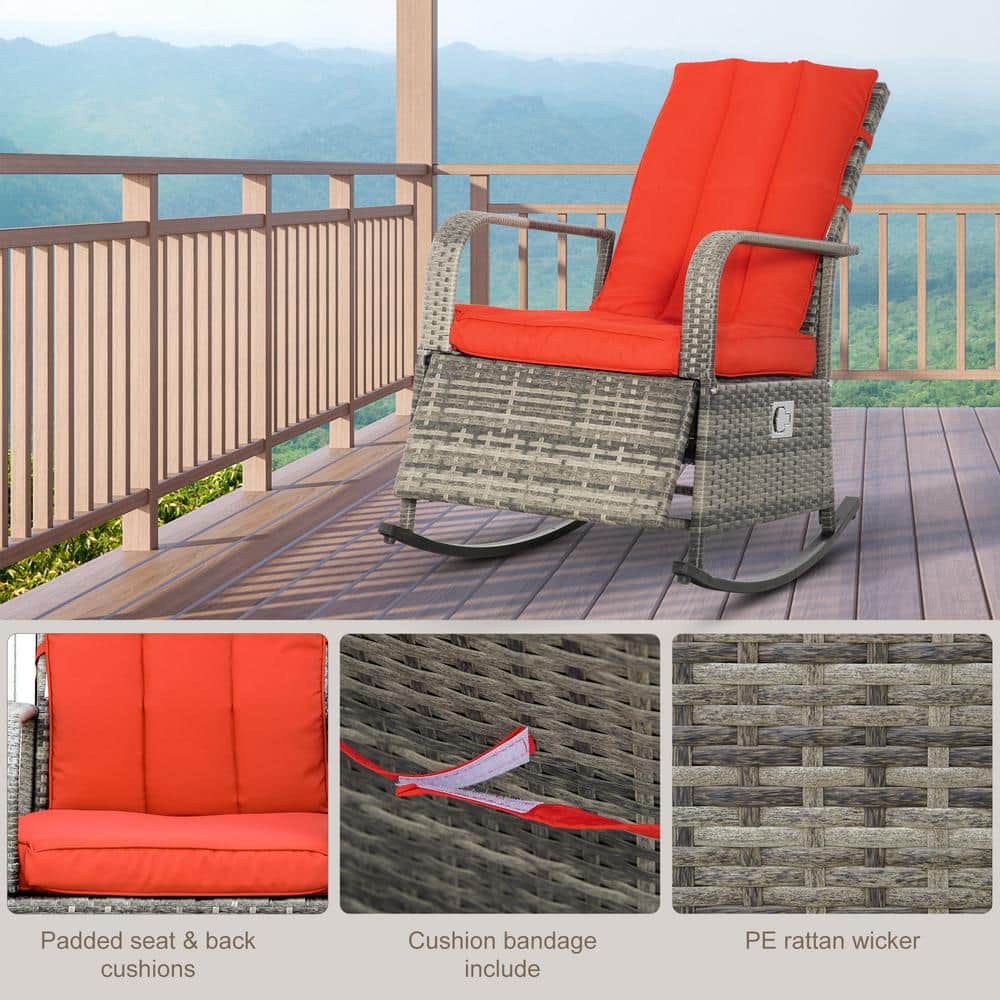 Luxury Mixed Brown and Red PE Rattan Outdoor Rocking Recliner Chair