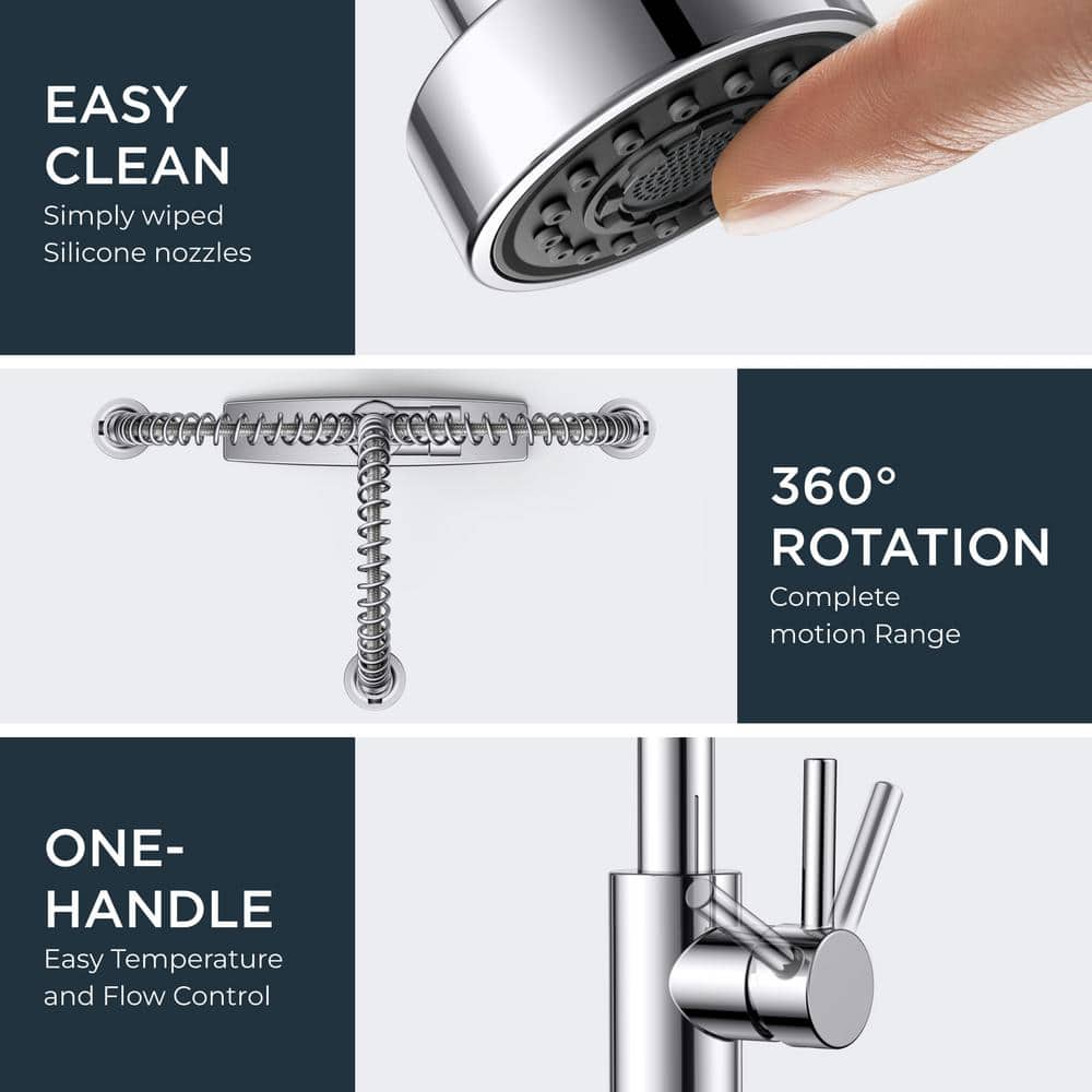 Chrome High-Arc Kitchen Faucet with Pull-Out Spray and Soap Dispenser
