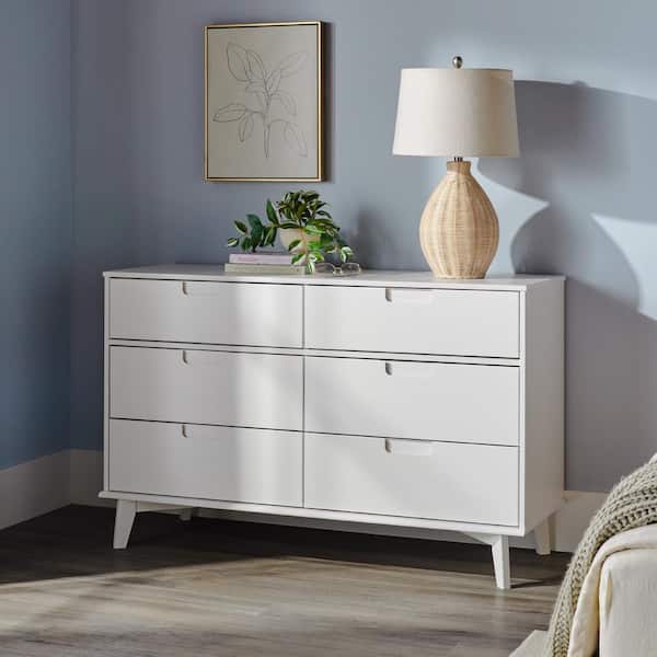 milo mid century modern 6-drawer dresser white Prepac Milo Mid-Century Modern 6 Drawer Dresser, Tall Chest of Drawers,  Retro Bedroom Furniture, Lingerie Dresser - Bed Bath & Beyond