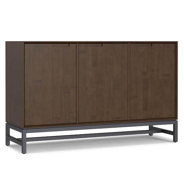 Banting Solid Hardwood and Metal 58 in. Rectangle Modern Industrial 3 Door Sideboard Buffet in Walnut Brown