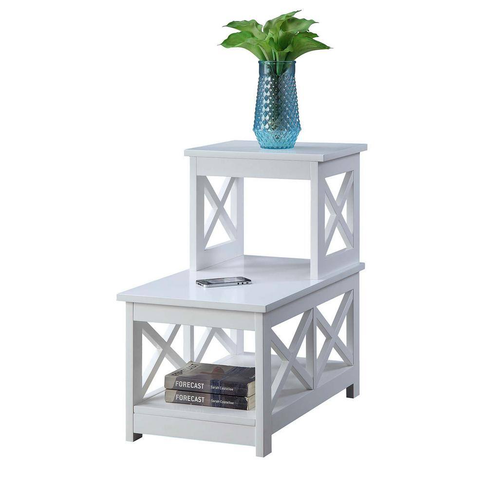 White MDF 2 Step Chairside End Table with X Side Frames
