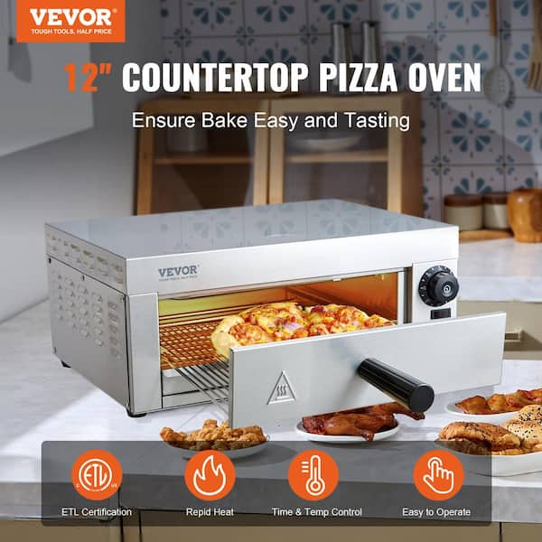 VEVOR Electric Countertop Pizza Oven 12 in. 1500-Watt Commercial Pizza Oven with Adjustable Temp, Outdoor Pizza Oven, Silver