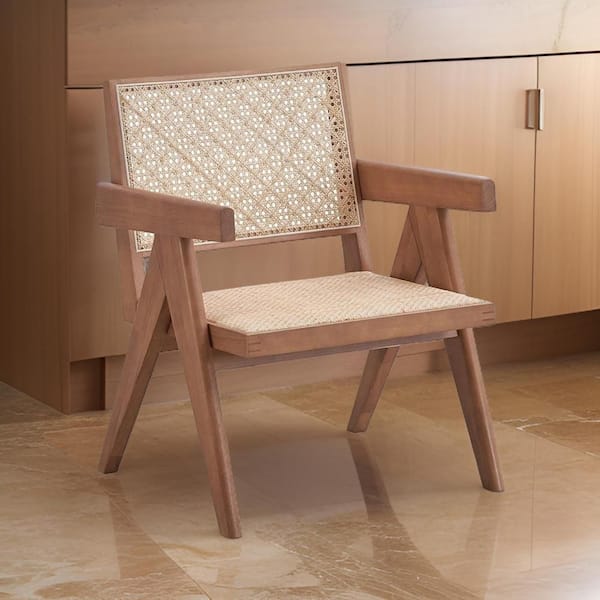 Benjara Brown Rattan Armchair with Open Style Backrest