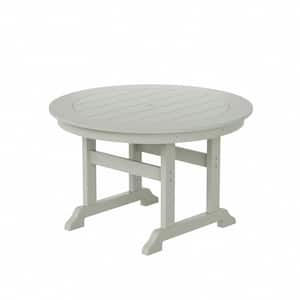 Hayes 47 in. All Weather HDPE Plastic Round Outdoor Dining Trestle Table with Umbrella Hole in Sand