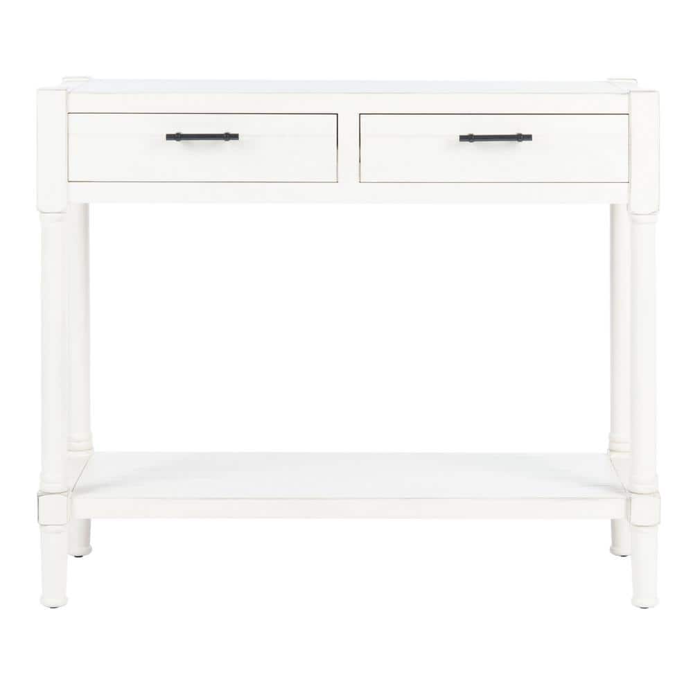 Elegant Distressed White Wood & Metal Console Table with Storage
