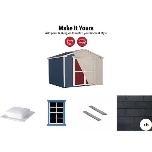 Metal Ramps, Small Square Window, Roofing Shingles (33.33 sq. ft.), 10 ft. x 10 ft. Wood Shed Combo