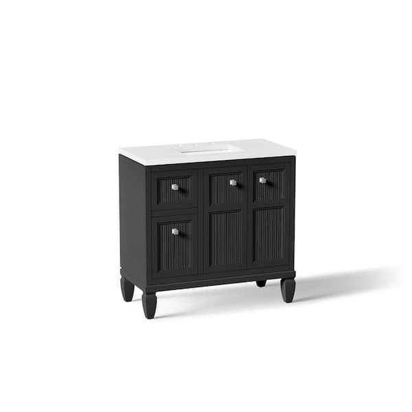 Hearthaven 37 in. Single Sink Freestanding Slate Grey Bath Vanity with White Quartz Top Assembled